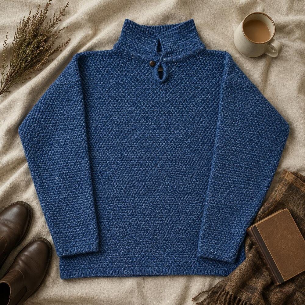 Vintage Glendalough Irish Pure Wool Blue Funnel Neck Sweater XXL